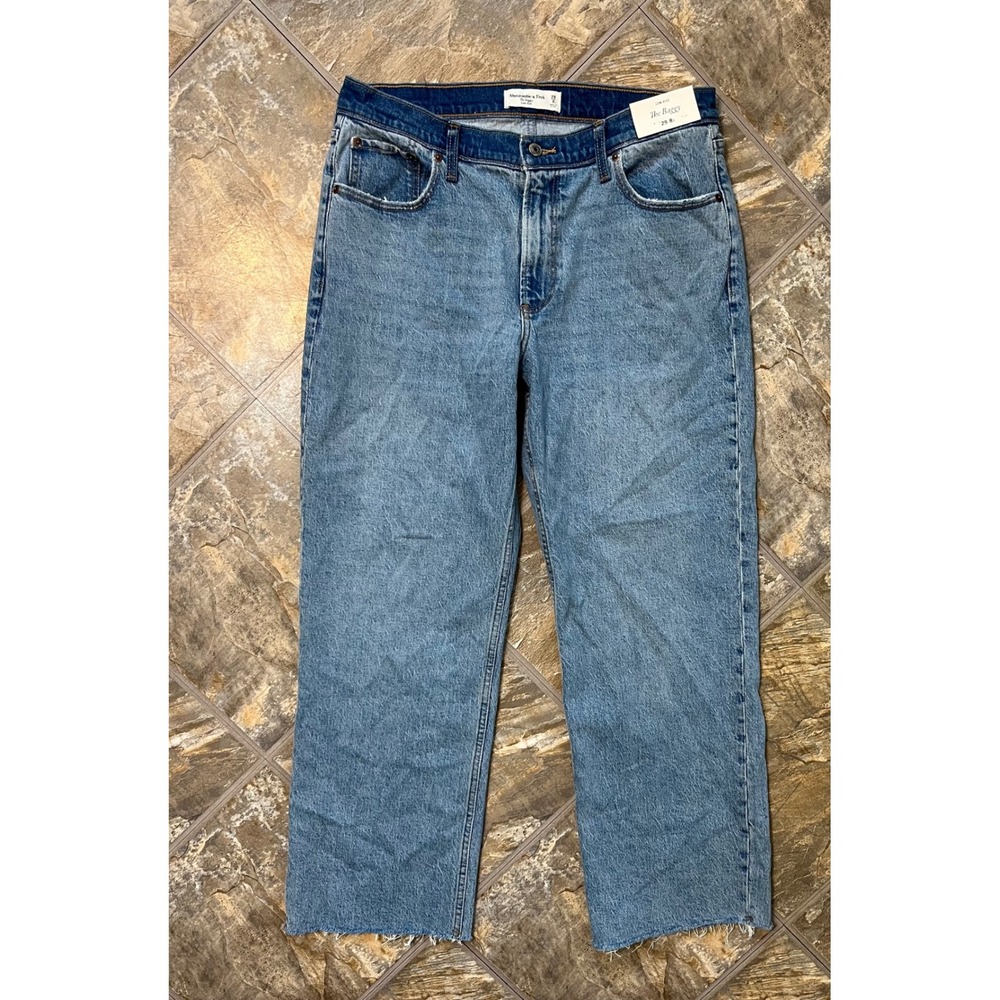 Abercrombie & Fitch The Baggy Jeans Women 29 8S Blue NWT Low Rise Raw Hem